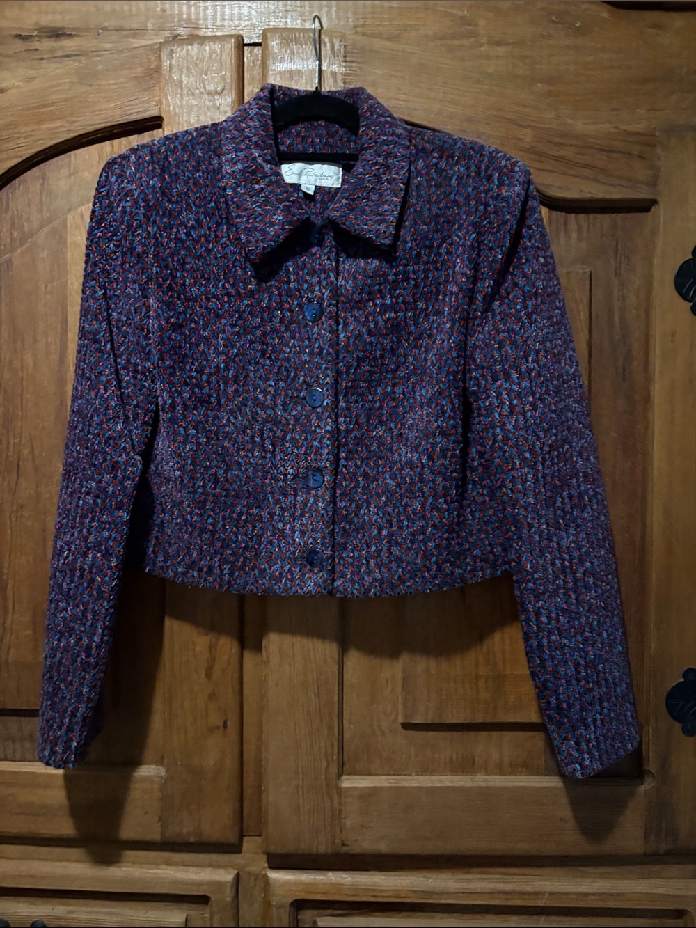 Emil Rutenberg Cropped Chenille Blazer in Purple-Red Blend